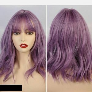 Purple 12" heat resistant wig